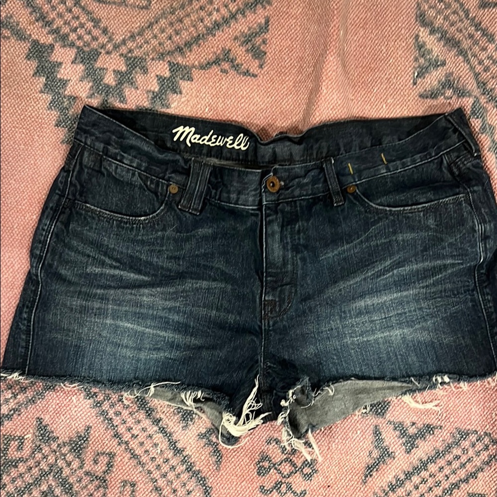 Madewell Blue Jean Shorts Distressed Frayed Hem